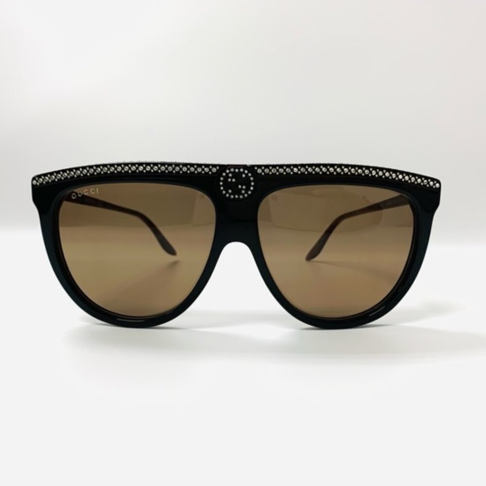 NWT Gucci GG0732S-005 Black Brown 61mm Sunglasses - Picture 2 of 16